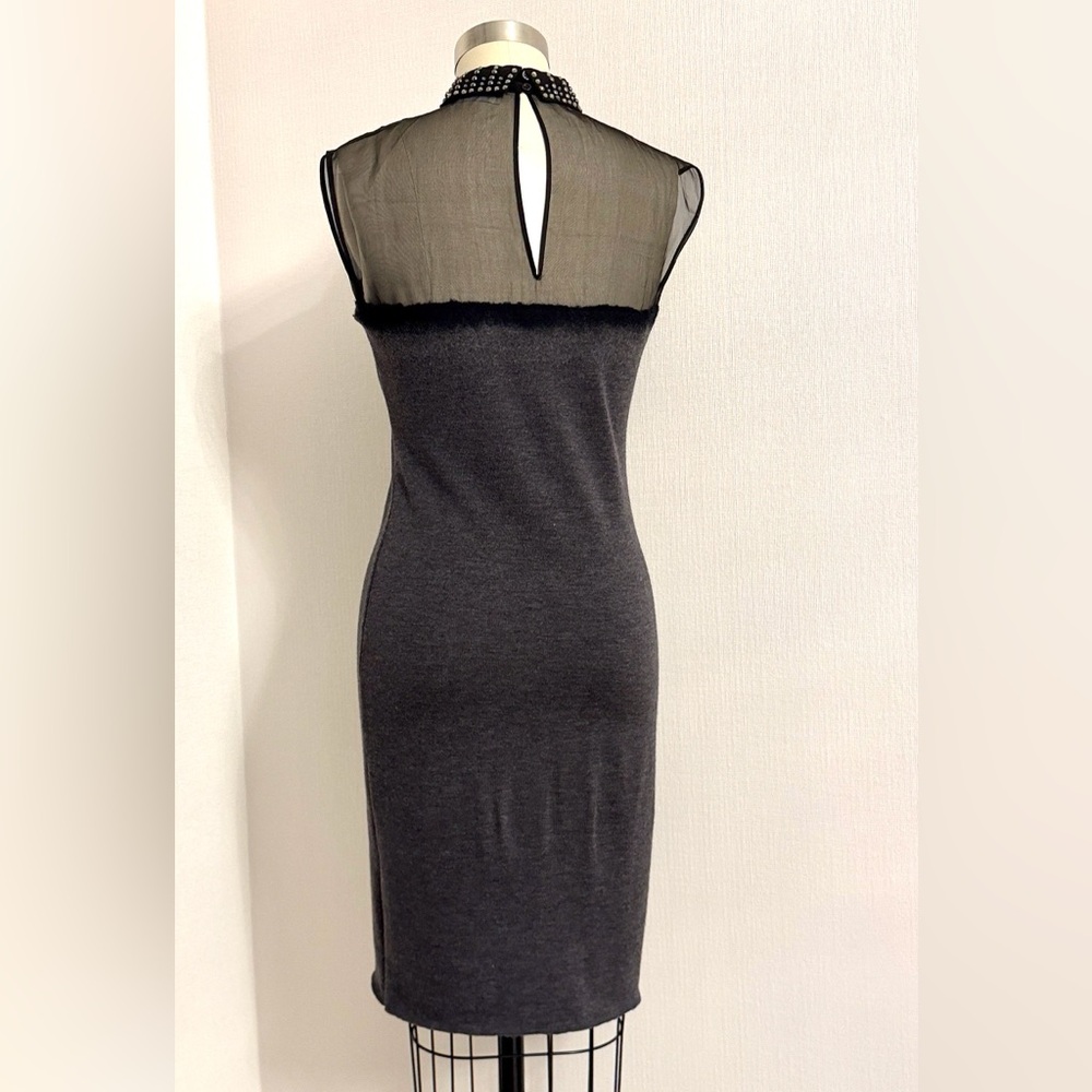 Alberta Ferretti Gray/Black slip on wool Dress with Studded Collar, Size S-M. - Picture 3 of 17